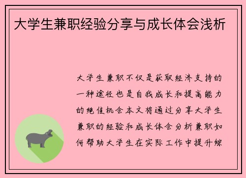 大学生兼职经验分享与成长体会浅析